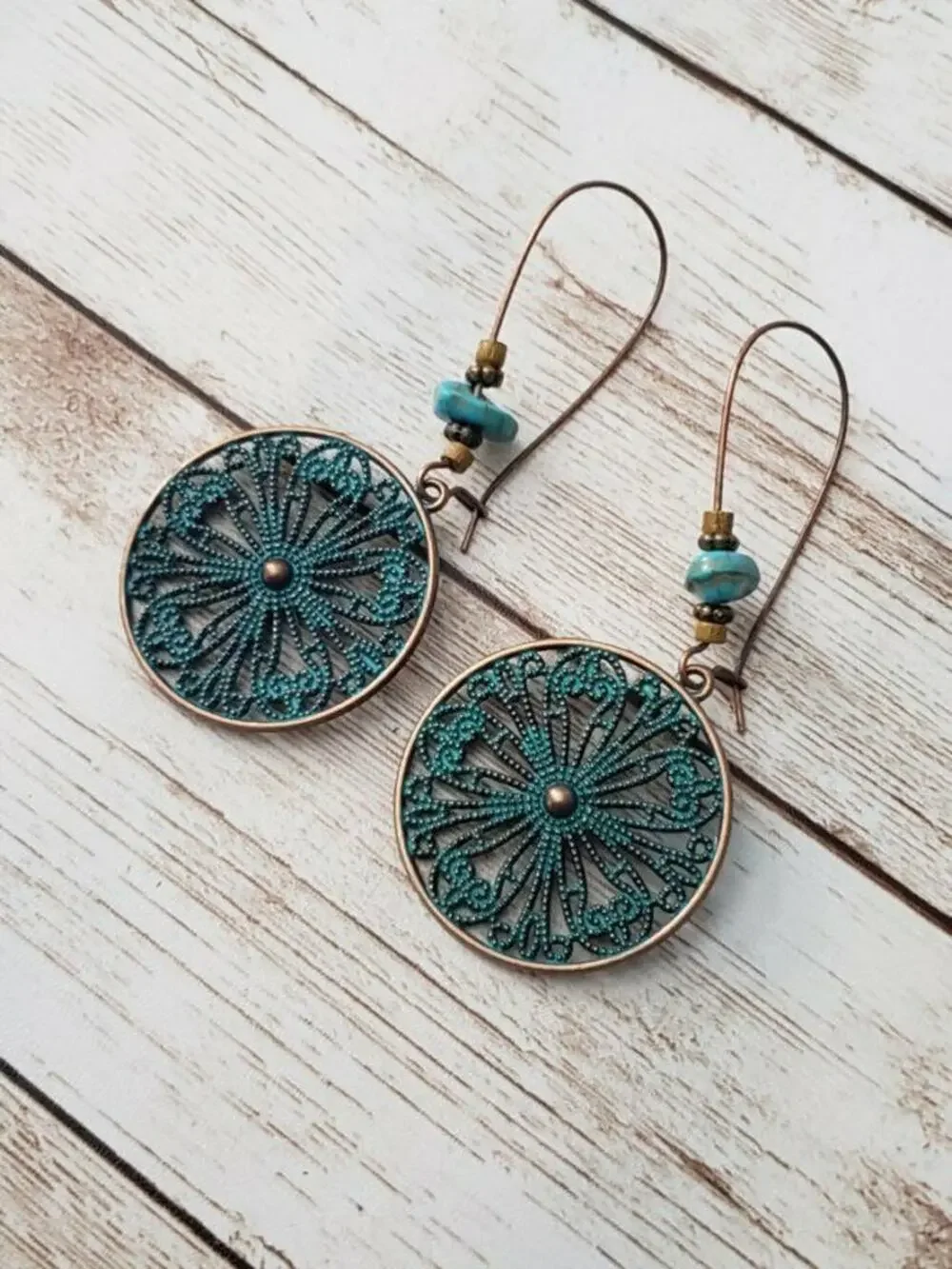 Turquoise and Bronze Tone Boho Style Dangle - New